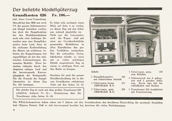 Wesa Elektrische Modelleisenbahn Spur 13 mm Katalog 1955