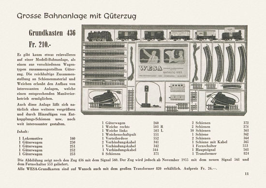 Wesa Elektrische Modelleisenbahn Spur 13 mm Katalog 1955