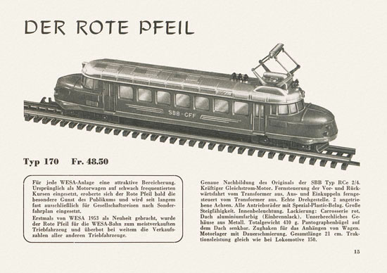 Wesa Elektrische Modelleisenbahn Spur 13 mm Katalog 1955