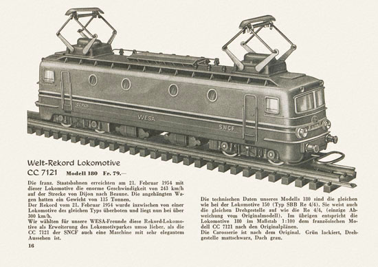 Wesa Elektrische Modelleisenbahn Spur 13 mm Katalog 1955