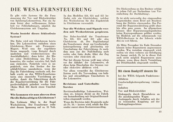 Wesa Elektrische Modelleisenbahn Spur 13 mm Katalog 1955