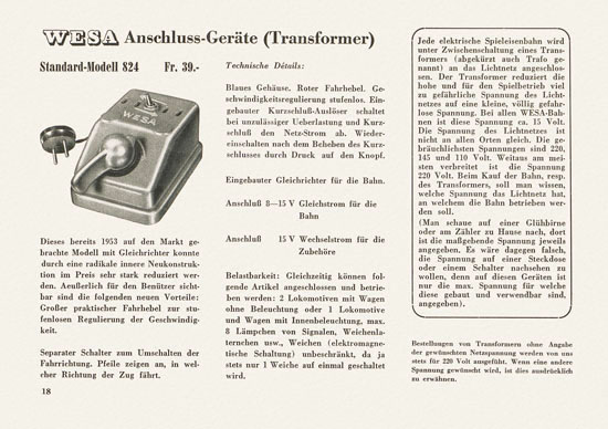 Wesa Elektrische Modelleisenbahn Spur 13 mm Katalog 1955