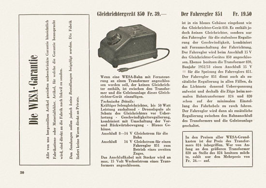 Wesa Elektrische Modelleisenbahn Spur 13 mm Katalog 1955