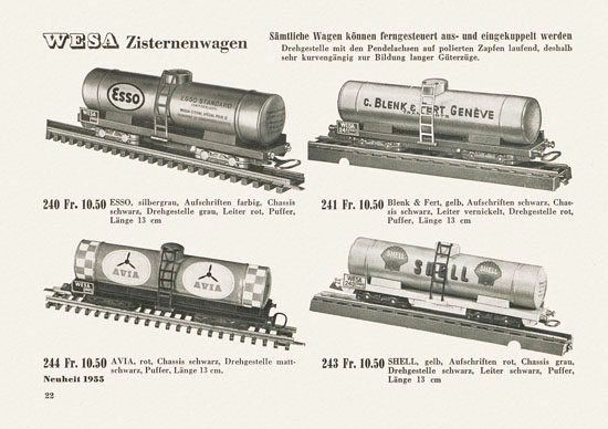 Wesa Elektrische Modelleisenbahn Spur 13 mm Katalog 1955