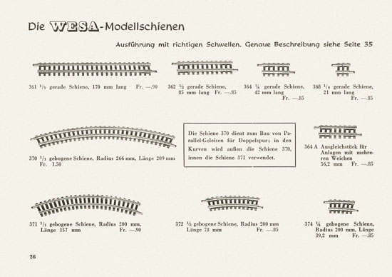 Wesa Elektrische Modelleisenbahn Spur 13 mm Katalog 1955