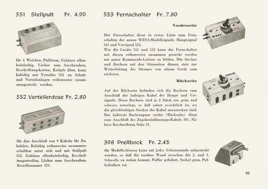 Wesa Elektrische Modelleisenbahn Spur 13 mm Katalog 1955