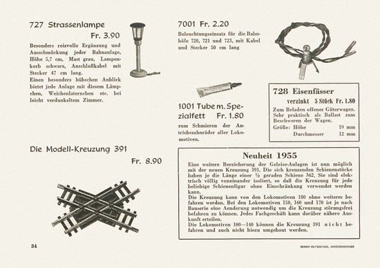 Wesa Elektrische Modelleisenbahn Spur 13 mm Katalog 1955