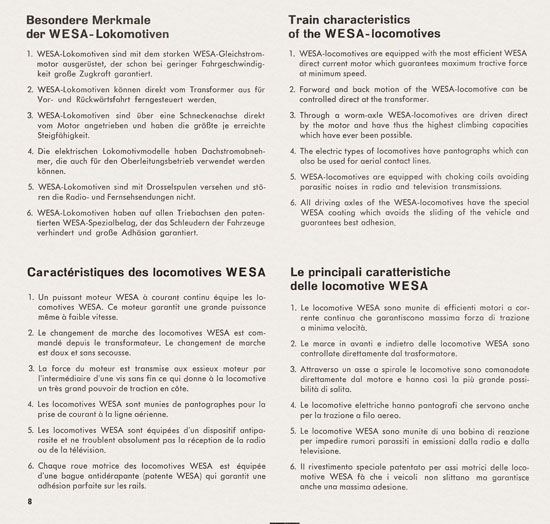 Wesa Schweizer Elektrische Modelleisenbahn Spur 13 mm Katalog 1960