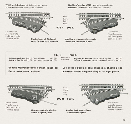 Wesa Schweizer Elektrische Modelleisenbahn Spur 13 mm Katalog 1960