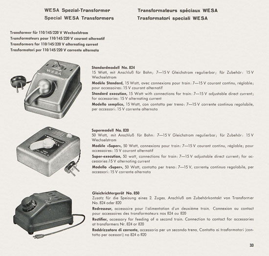 Wesa Schweizer Elektrische Modelleisenbahn Spur 13 mm Katalog 1960