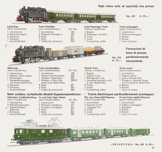 Wesa Schweizer Elektrische Modelleisenbahn Spur 13 mm Katalog 1959