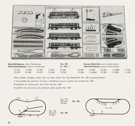 Wesa Schweizer Elektrische Modelleisenbahn Spur 13 mm Katalog 1959