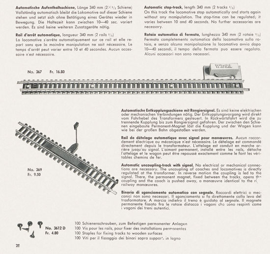 Wesa Schweizer Elektrische Modelleisenbahn Spur 13 mm Katalog 1959