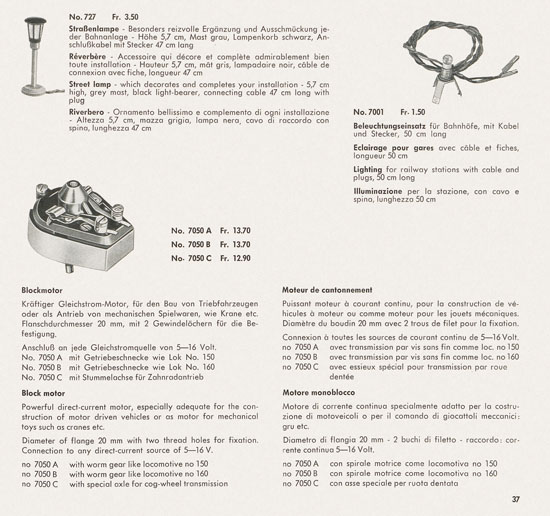 Wesa Schweizer Elektrische Modelleisenbahn Spur 13 mm Katalog 1959