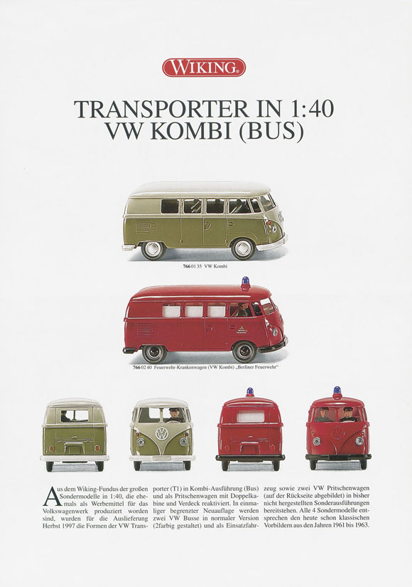 Wiking Produktblatt Transporter in 1:40 VW Kombi 1997