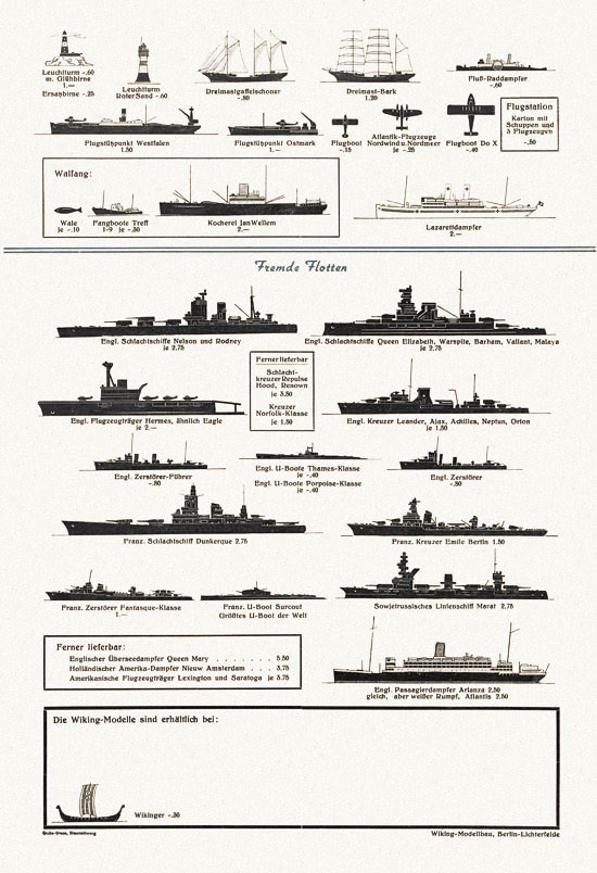 Wiking Katalog Schiffsmodelle 1938