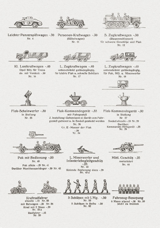 Wiking Wehrmachtmodelle 1939, Wiking Katalog 1939