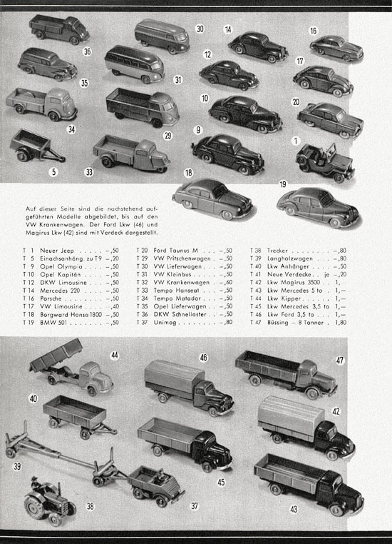 Wiking Katalog 1954, Wiking Modellbau Kataloge, Preisliste 1954, Bildpreisliste 1954, Verkehrsmodelle 1954