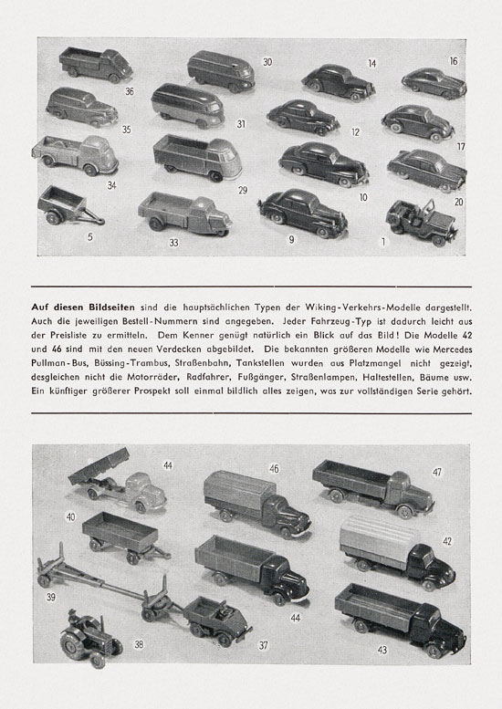 Wiking-Modelle 1954, Wiking Modellbau Kataloge, Preisliste 1954, Bildpreisliste 1954, Verkehrsmodelle 1954