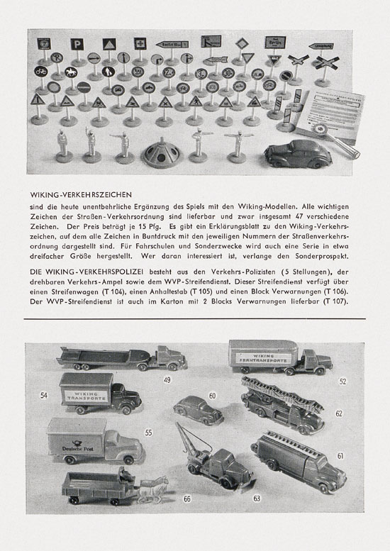 Wiking-Modelle 1954, Wiking Modellbau Kataloge, Preisliste 1954, Bildpreisliste 1954, Verkehrsmodelle 1954