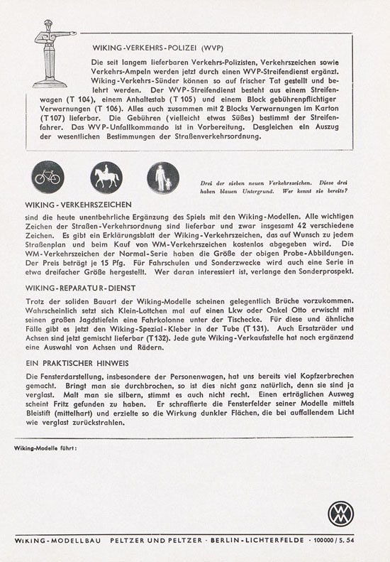 Wiking Katalog 1954, Wiking Modellbau Kataloge, Preisliste 1954, Bildpreisliste 1954, Verkehrsmodelle 1954