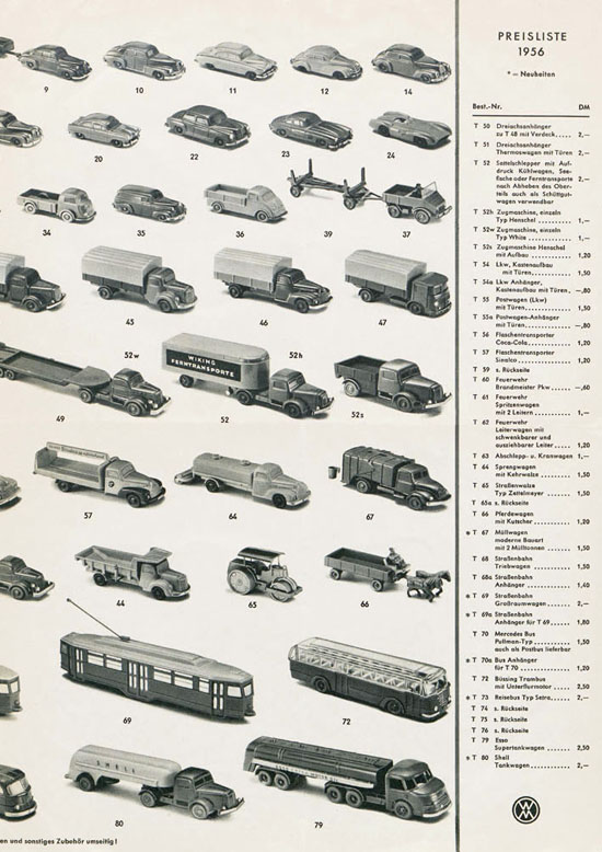 Wiking Katalog 1956, Wiking Modellbau Kataloge, Preisliste 1956, Bildpreisliste 1956, Verkehrsmodelle 1956