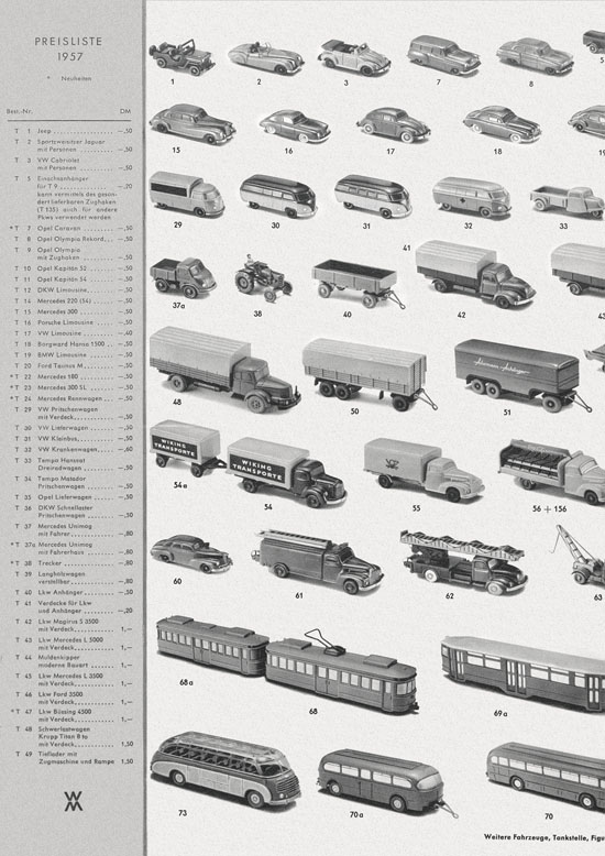 Wiking Katalog 1956, Wiking Modellbau Kataloge, Preisliste 1956, Bildpreisliste 1956, Verkehrsmodelle 1956