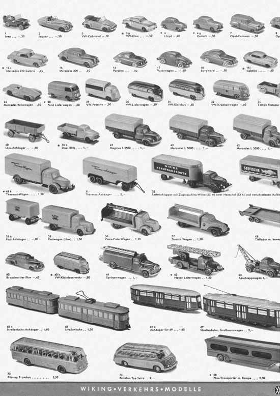 Wiking Katalog 1957, Wiking Modellbau Kataloge, Preisliste 1957, Bildpreisliste 1957, Verkehrsmodelle 1957