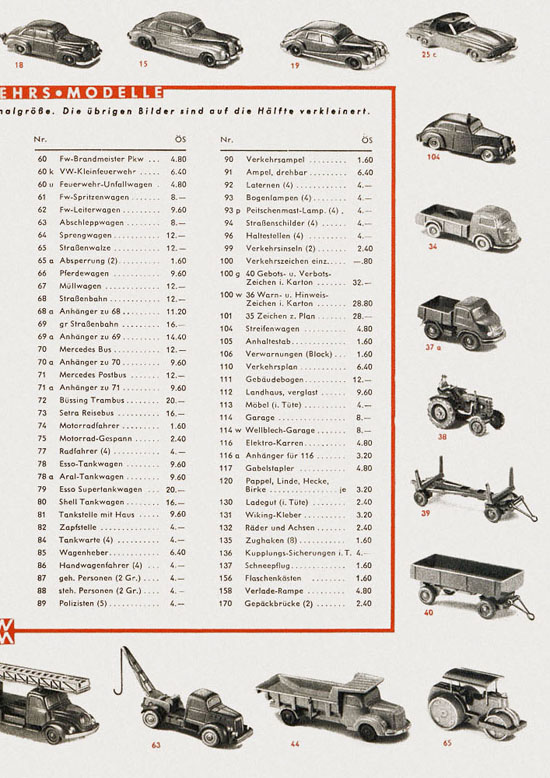 Wiking Bildpreisliste Österreich 1958, Wiking Modellbau Katalog 1958