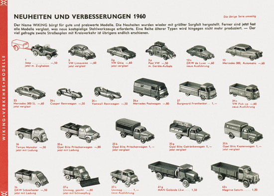 Wiking Verkehrsmodelle 1960, Wiking Modellbau Katalog 1960