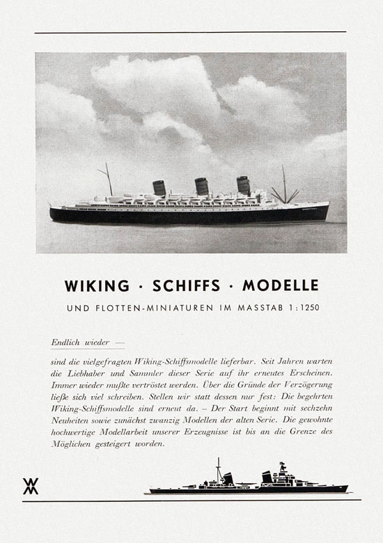 Wiking Bildpreisliste Schiffsmodelle 1960