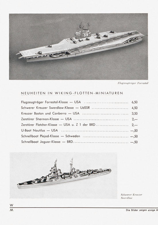 Wiking Bildpreisliste Schiffsmodelle 1960