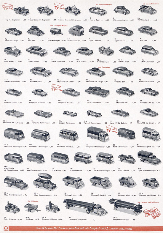 Wiking Katalog 1962, Wiking Modellbau Kataloge, Preisliste 1962, Bildpreisliste 1962, Verkehrsmodelle 1962