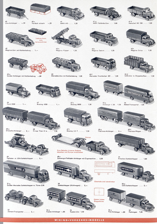 Wiking Katalog 1962, Wiking Modellbau Kataloge, Preisliste 1962, Bildpreisliste 1962, Verkehrsmodelle 1962