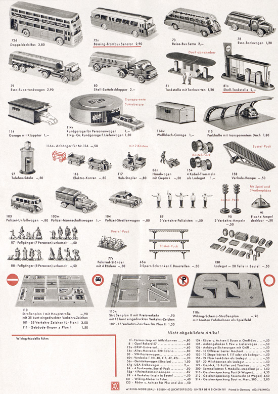 Wiking Katalog 1965, Wiking Modellbau Kataloge, Preisliste 1965, Bildpreisliste 1965, Verkehrsmodelle 1965