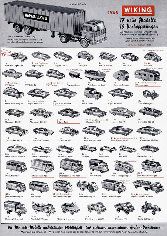 Wiking Katalog 1968, Wiking Modellbau Kataloge, Preisliste 1968, Bildpreisliste 1968, Verkehrsmodelle 1968