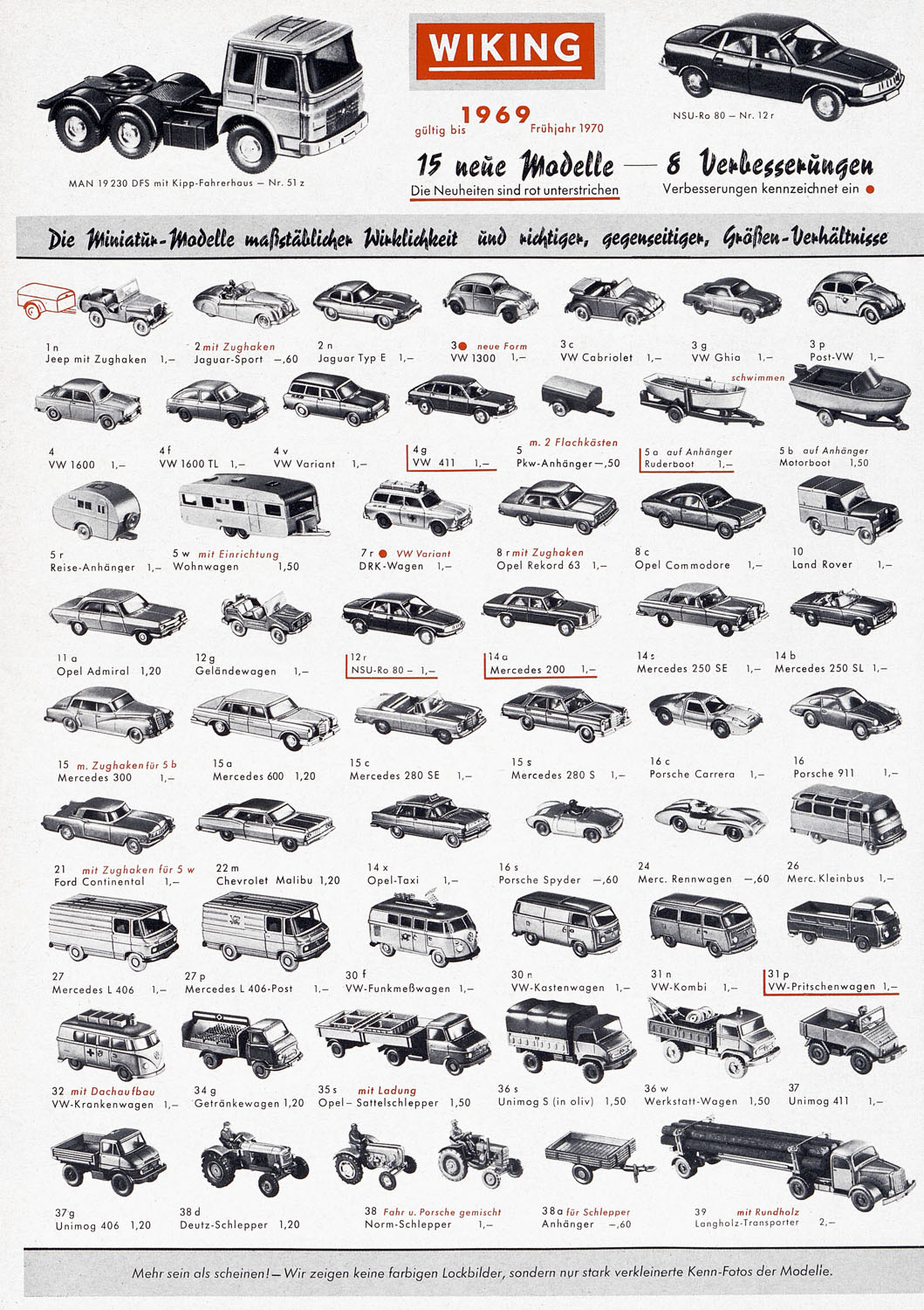 Wiking Katalog 1969, Wiking Modellbau Kataloge, Preisliste 1969, Bildpreisliste 1969, Verkehrsmodelle 1969
