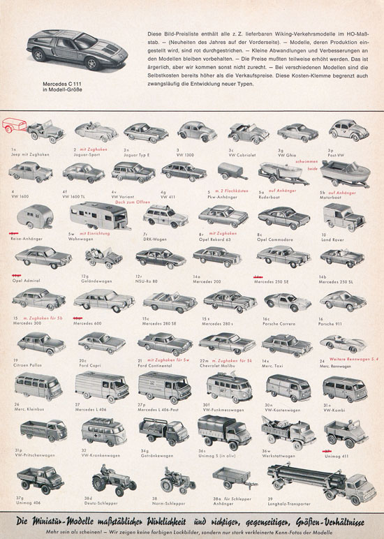 Wiking Katalog 1971, Wiking Modellbau Kataloge, Preisliste 1971, Bildpreisliste 1971, Verkehrsmodelle 1971