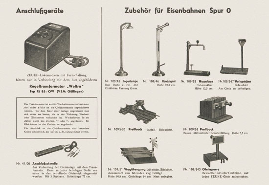 Zeuke-Bahnen Spur 0 Katalog 1955