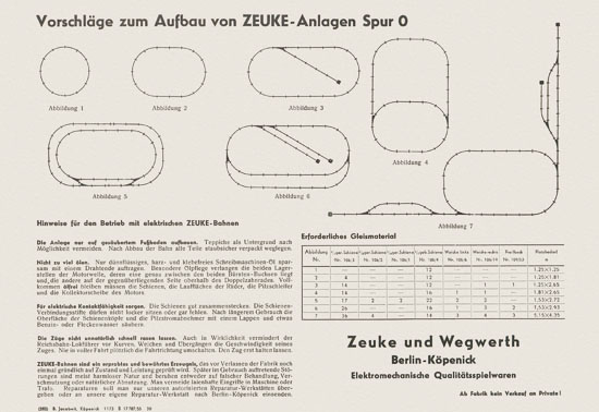 Zeuke-Bahnen Spur 0 Katalog 1955