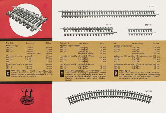 Zeuke TT-Bahnen Katalog 1967