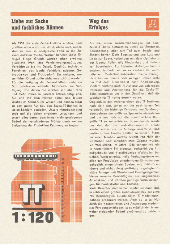 Zeuke Prospekt 10 Jahre TT-Bahnen 1958-1968