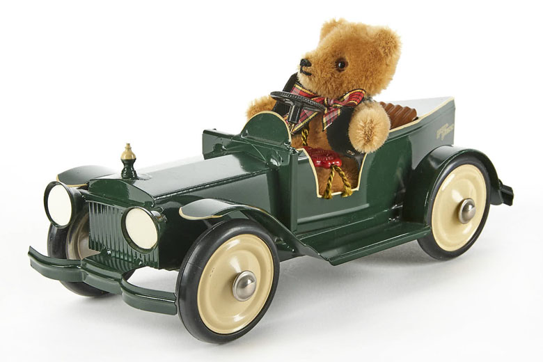 Tucher & Walther Hermann Teddy mit Rennwagen Harley Davidson